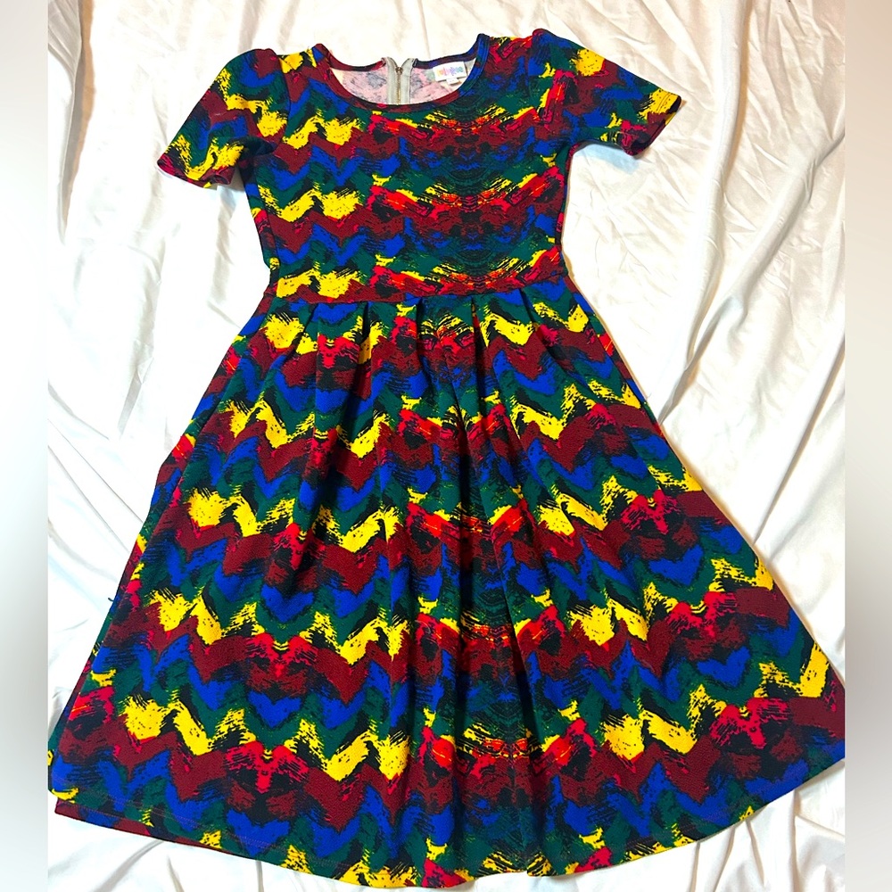 Lularoe Amelia Dress Tribal Multicolor zipper Back Women's XXS